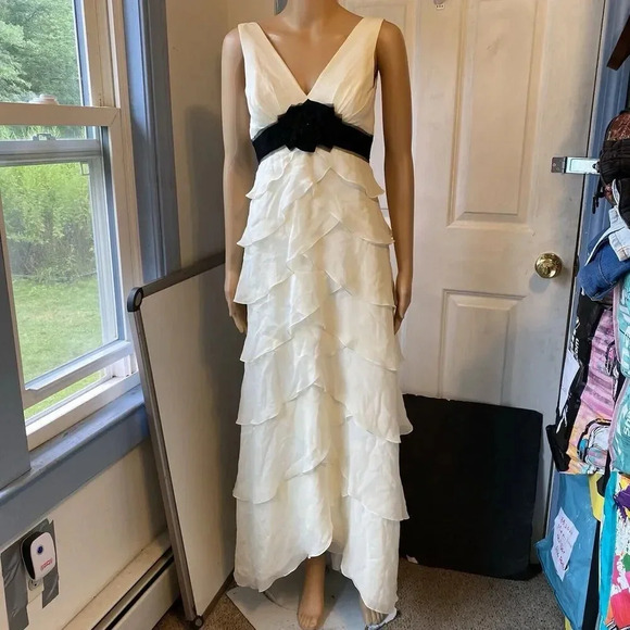 New Bcbgmaxazria Womens Fairy White Black Silk Chiffon Maxi Dress Empire Waist 0 - Picture 12 of 12
